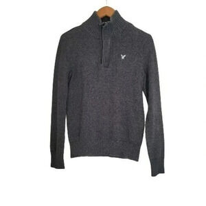 American Eagle Mens S Sweater Charcoal Gray Athletic Fit 1/4 Zip Long Sleeve